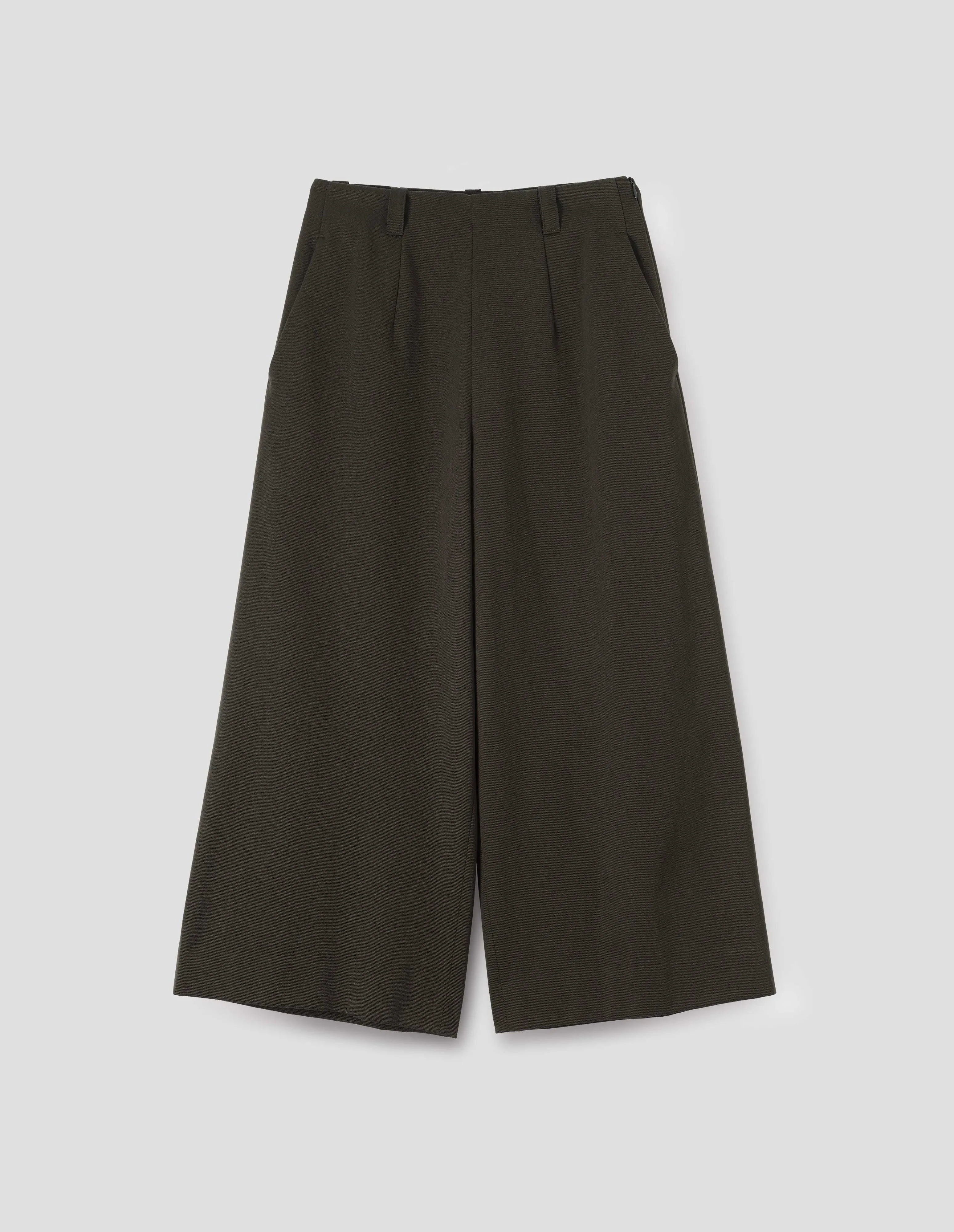 FLAT FRONT CULOTTES | WOOL COTTON TWILL | DARK OLIVE sold by Margaret Howell product image thumbnail 3