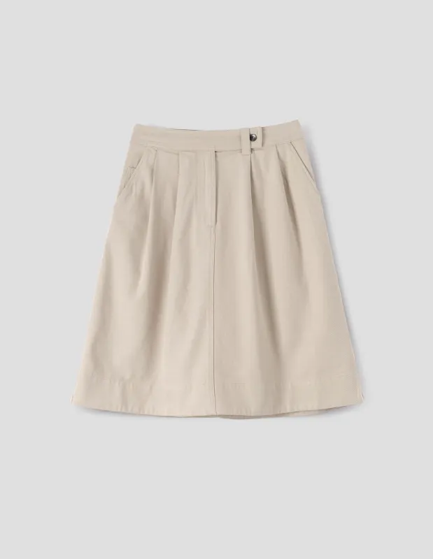 MHL. DOUBLE PLEAT SKIRT | COTTON WOOL DRILL | BONE sold by Margaret Howell