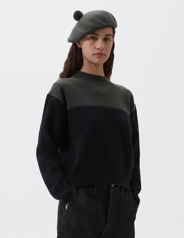MHL. COLOUR BLOCK JUMPER | LAMBSWOOL | SEAWEED / BLACK sold by Margaret Howell