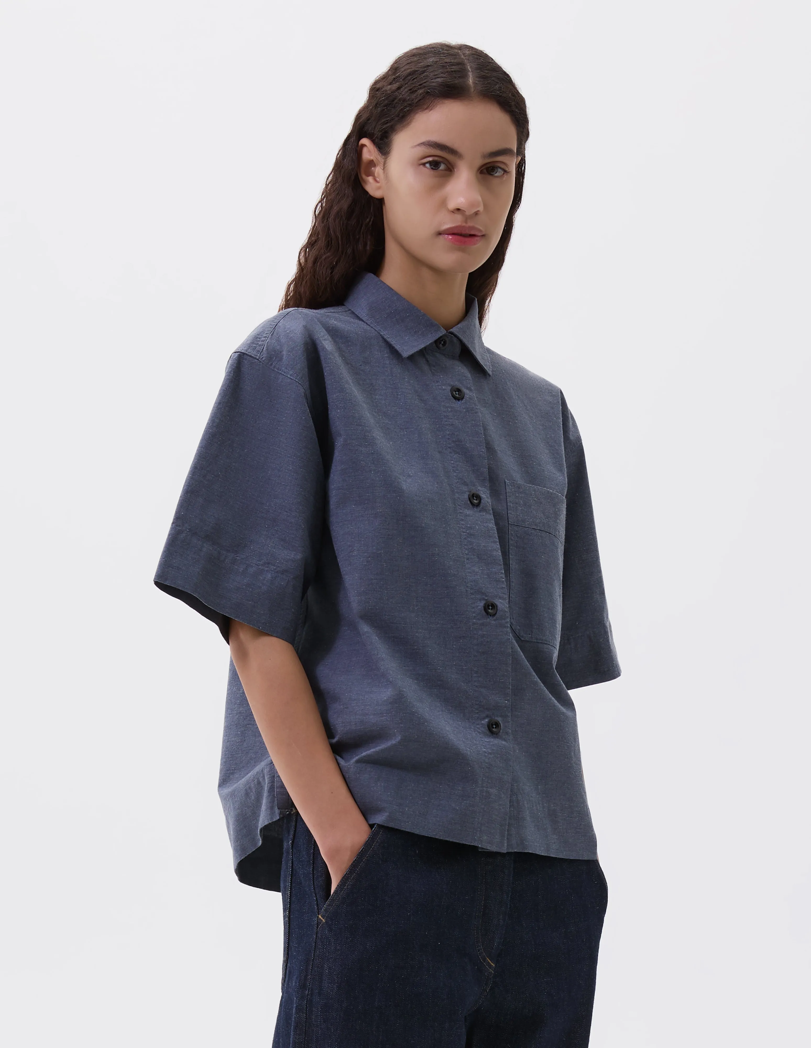 MHL. PJ SHIRT | DRY COTTON END ON END | UNIFORM BLUE sold by Margaret Howell