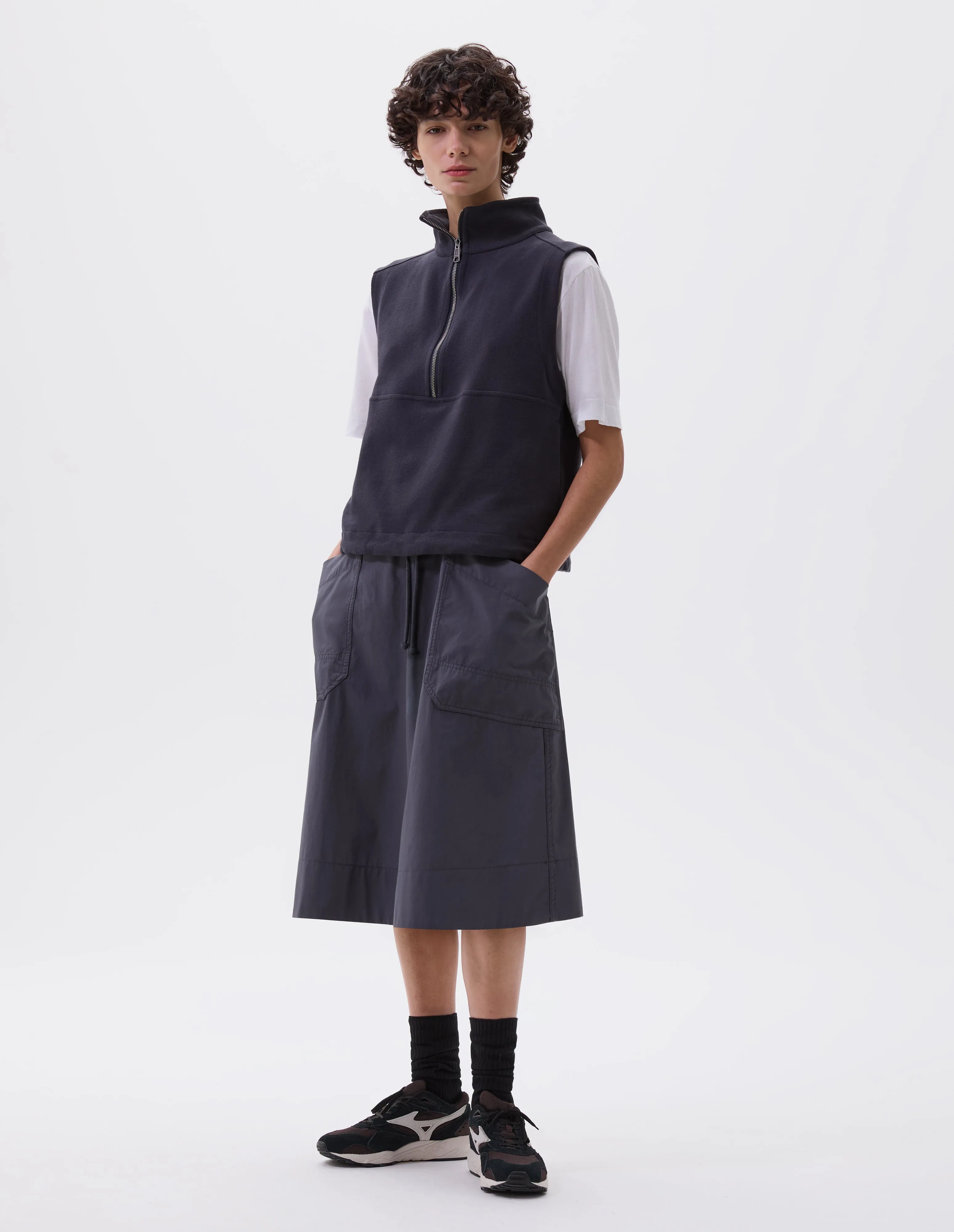 MHL. PATCH POCKET SKIRT | WASHED COTTON POPLIN | SLATE BLUE sold by Margaret Howell