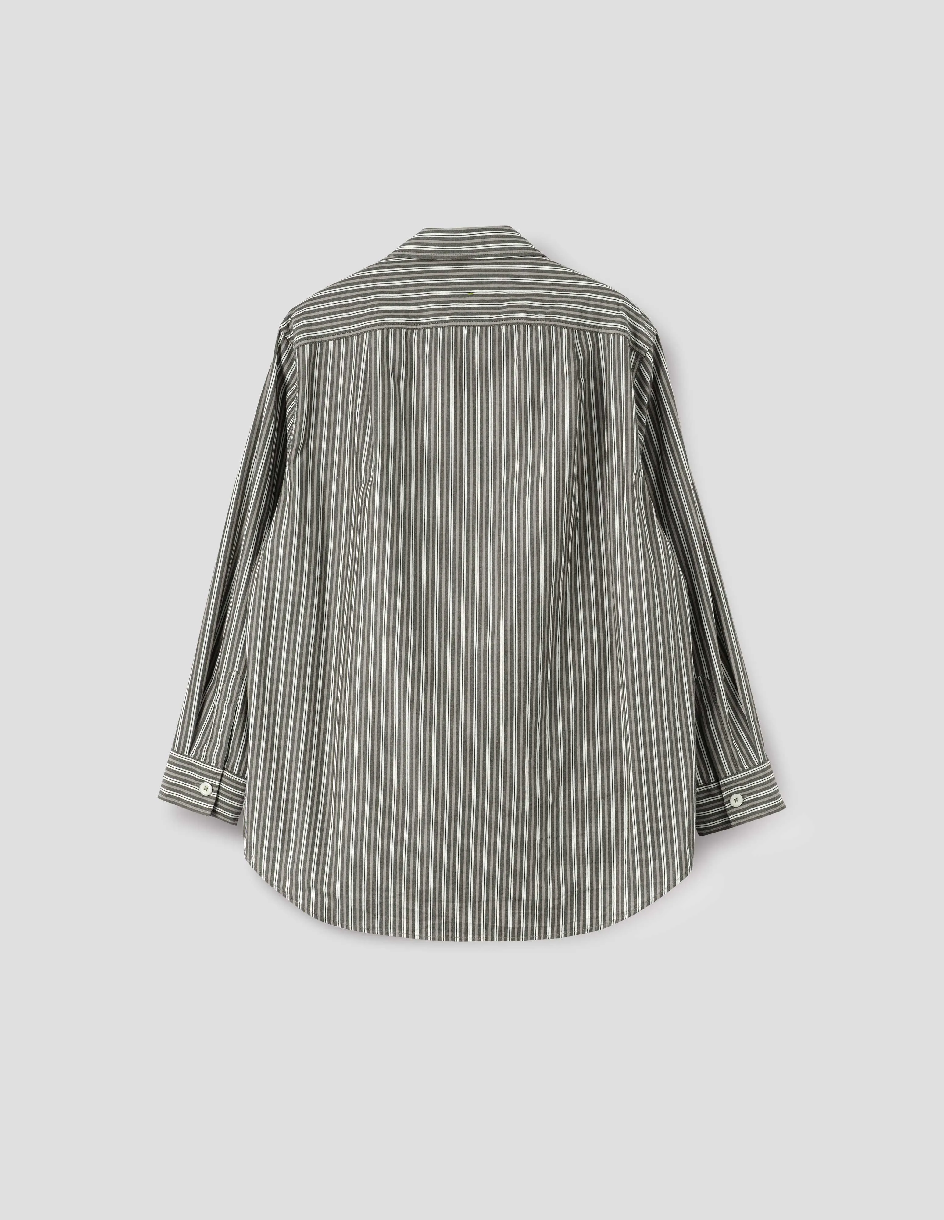 MHL. LONGLINE SHIRT | TWO TONE COTTON STRIPE | FOREST / GREY / OFF WHITE sold by Margaret Howell product image thumbnail 5