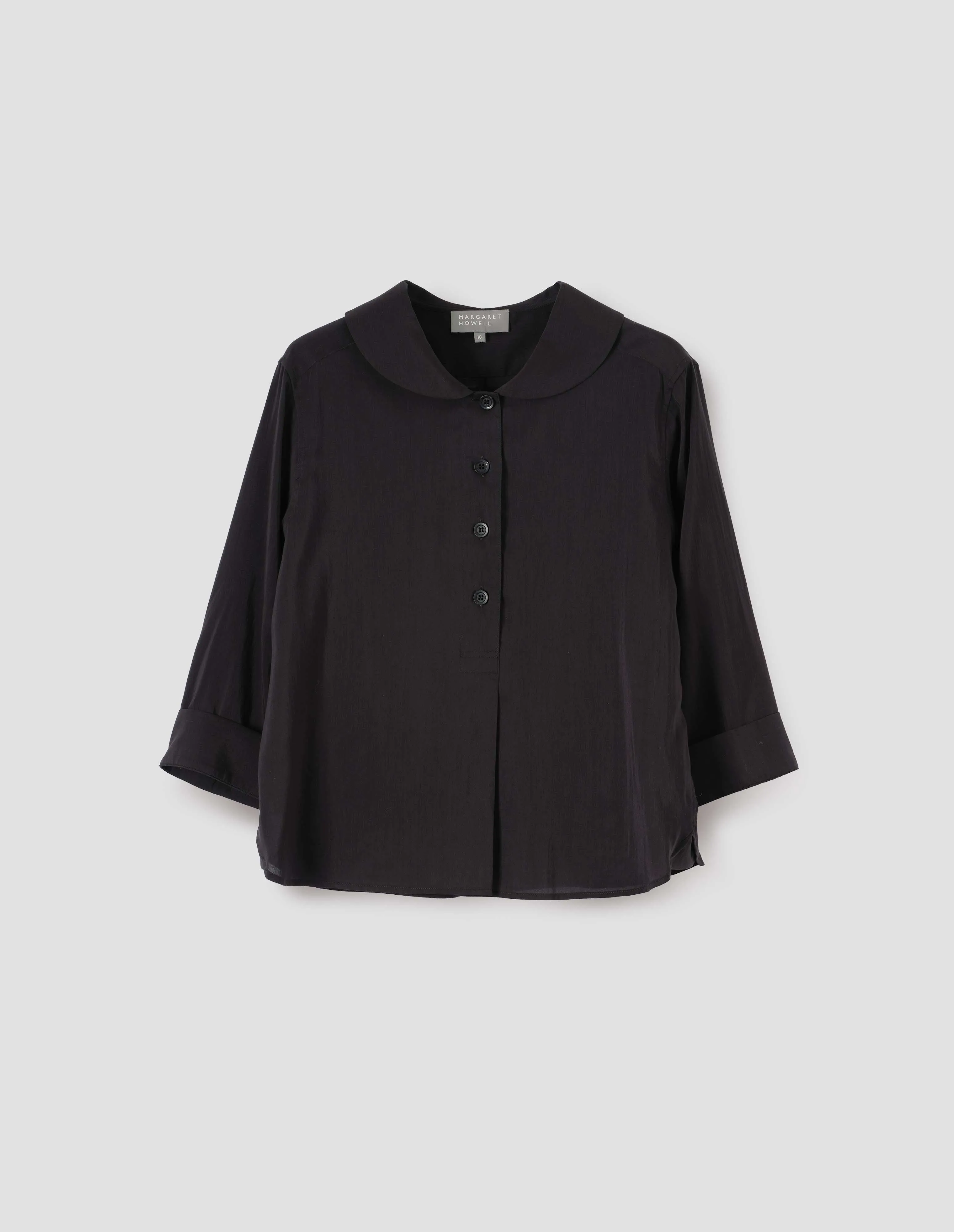 PETAL COLLAR SHIRT | FINE COTTON SILK | BLACK sold by Margaret Howell product image thumbnail 4