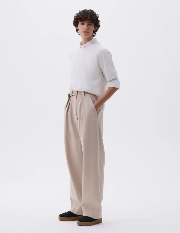 MHL. WEBBING BELT TROUSERS | COTTON WOOL DRILL | BONE sold by Margaret Howell