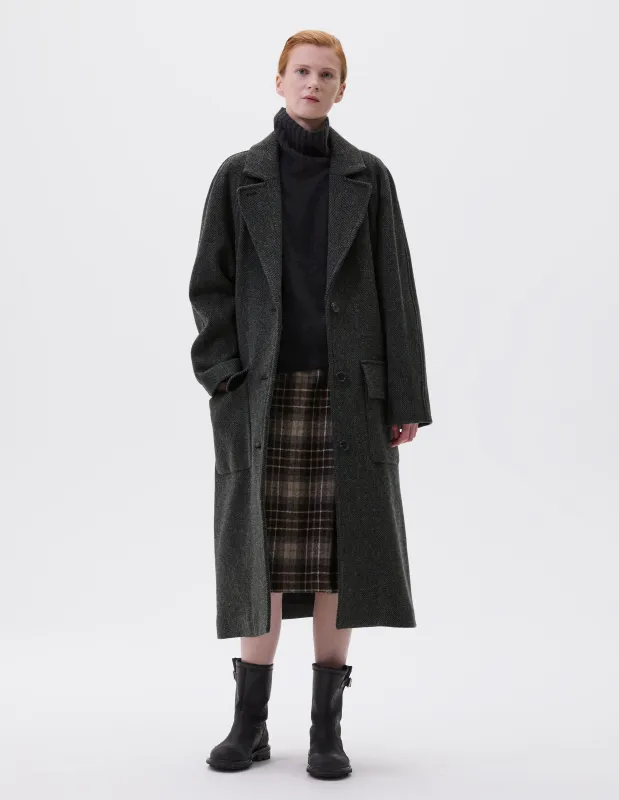 RAGLAN OVERCOAT | BRITISH WOOL HERRINGBONE | GREEN / BLACK sold by Margaret Howell