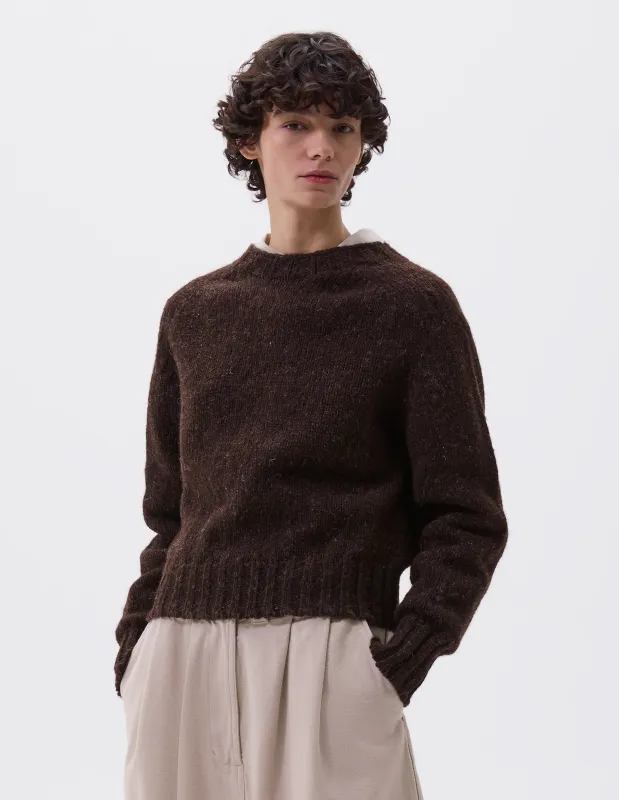 MHL. CHUNKY SEAMLESS CREW NECK | RUSTIC WOOL | DARK BROWN sold by Margaret Howell
