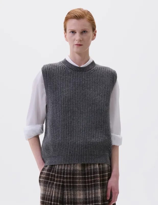 ENGLISH RIB SLIPOVER | SOFT SPUN WOOL | CHARCOAL sold by Margaret Howell
