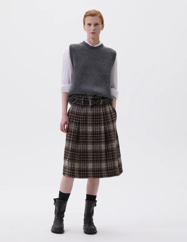 PAPER BAG SKIRT | GRAPHIC WOOL CHECK | NATURAL BROWN sold by Margaret Howell