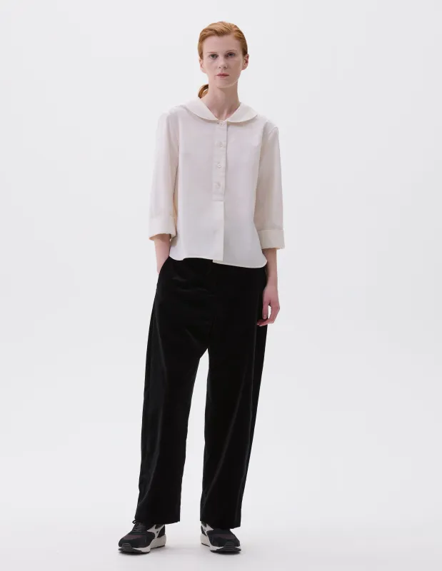DEEP WAISTBAND TROUSERS | RICH COTTON VELVET | BLACK made by Margaret Howell