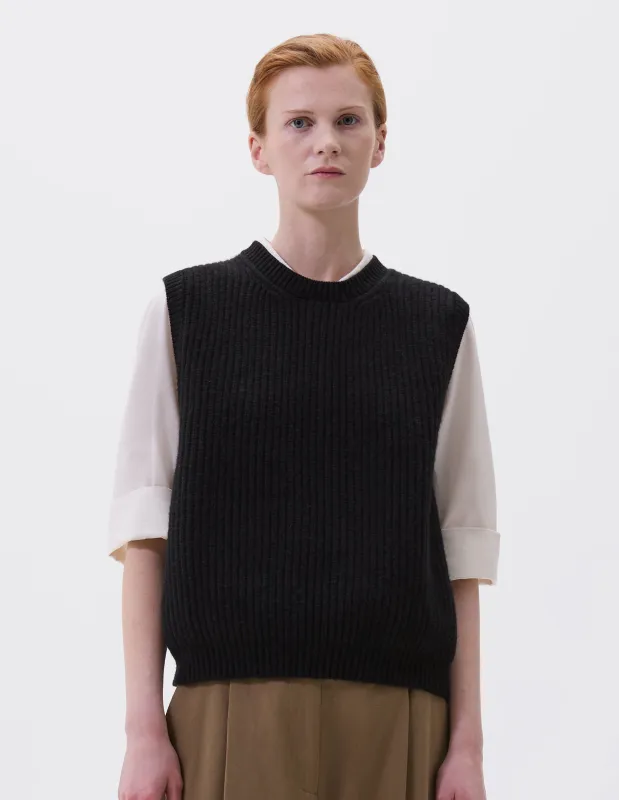 ENGLISH RIB SLIPOVER | SOFT SPUN WOOL | BLACK sold by Margaret Howell