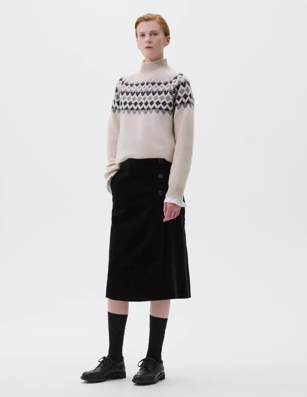 JETTED BUTTONHOLE SKIRT | RICH COTTON VELVET | BLACK sold by Margaret Howell