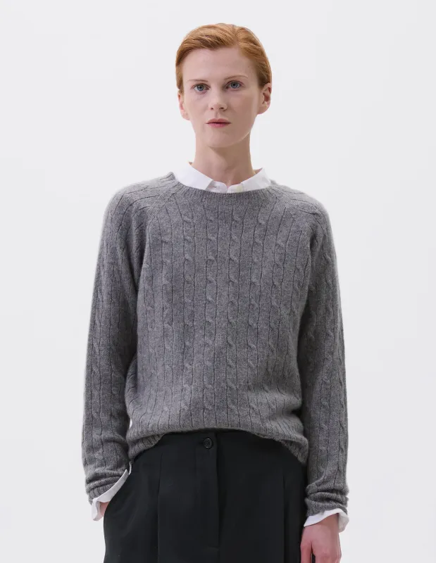 CABLE CREW NECK | RECYCLED MERINO AND CASHMERE BLEND | FLINT sold by Margaret Howell