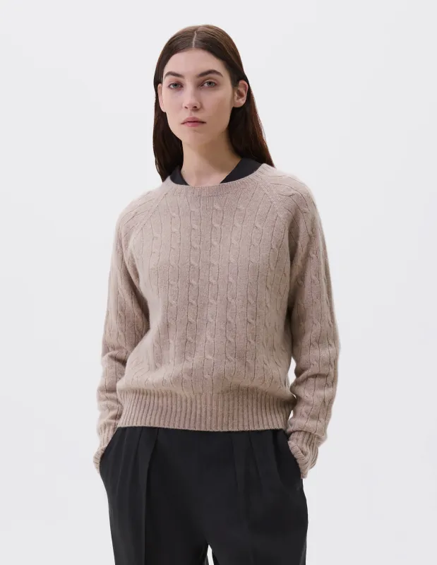 CABLE CREW NECK | RECYCLED MERINO AND CASHMERE BLEND | NATURAL sold by Margaret Howell