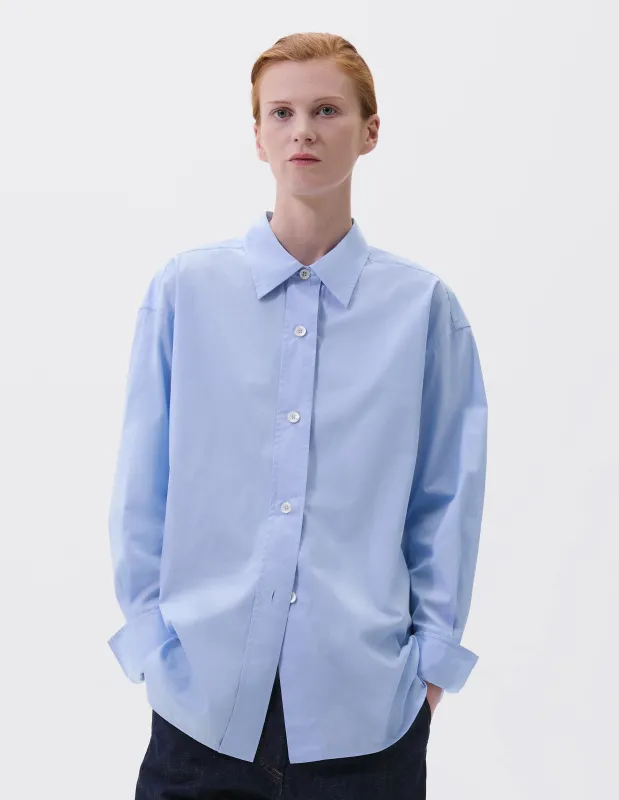 TURN UP CUFF SHIRT | COMPACT COTTON PLAINWEAVE | PALE BLUE sold by Margaret Howell