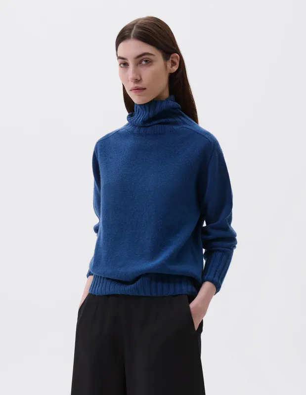 WIDE ROLL NECK | CASHMERE | STEEL BLUE sold by Margaret Howell
