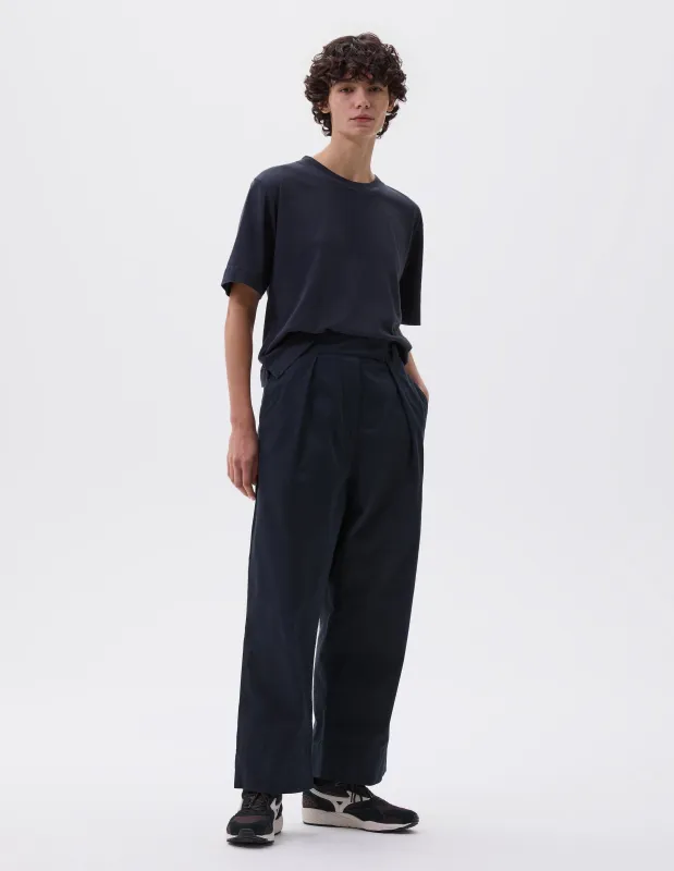 MHL. PLEATED CROP TROUSERS | SOFT DENSE COTTON | NAVY sold by Margaret Howell