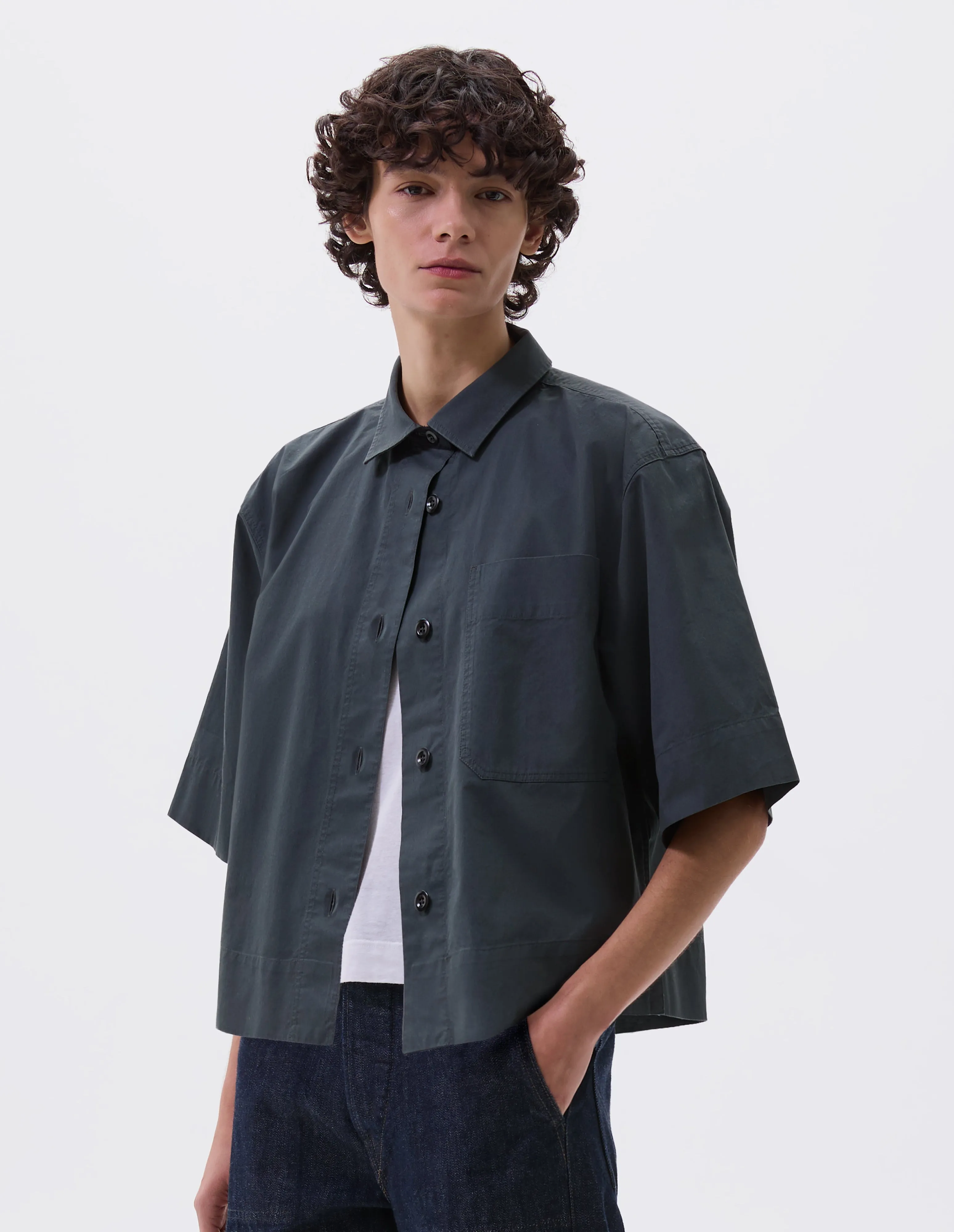 MHL. PJ SHIRT | LIGHTWEIGHT BRUSHED COTTON | ALGAE sold by Margaret Howell
