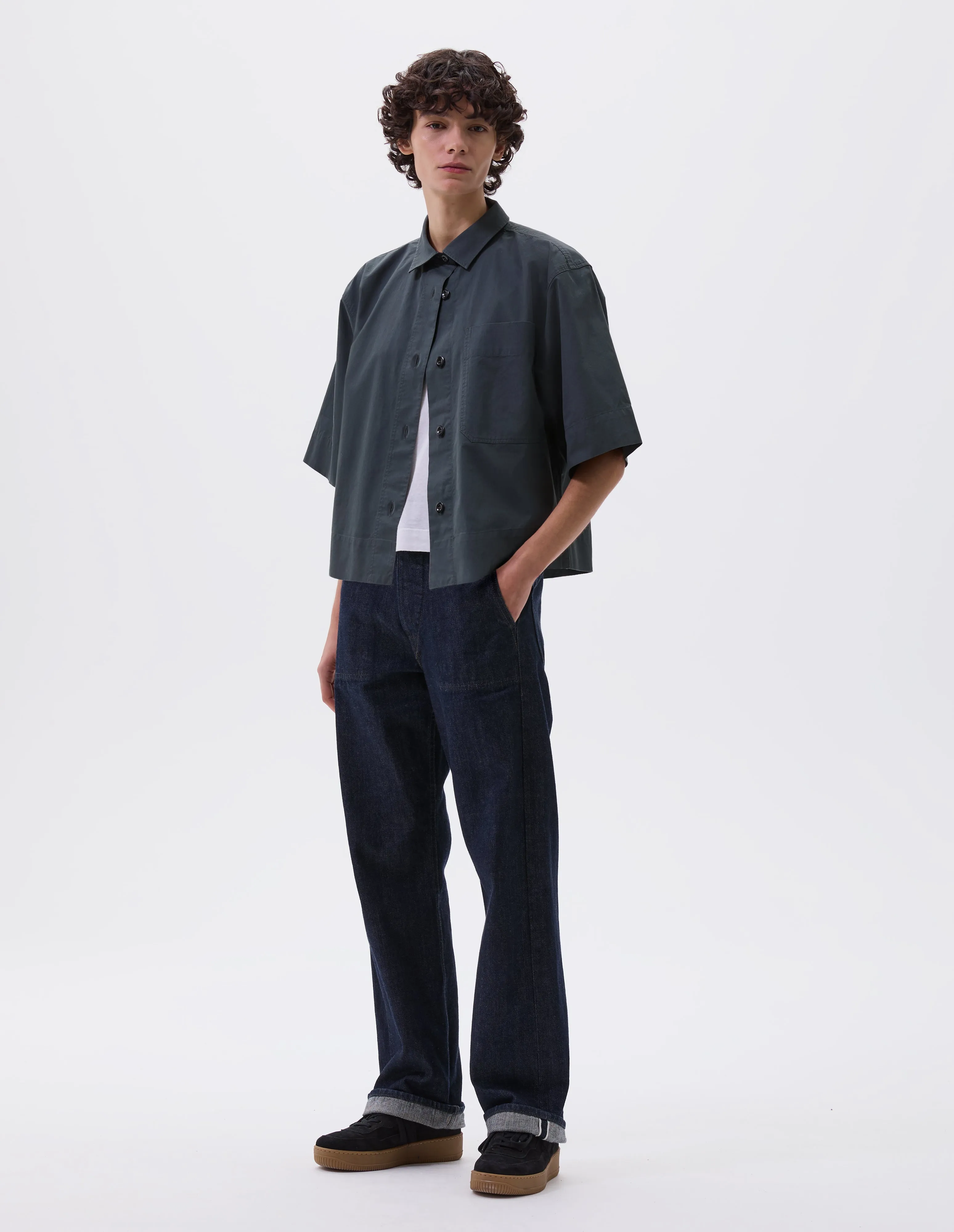 MHL. PJ SHIRT | LIGHTWEIGHT BRUSHED COTTON | ALGAE sold by Margaret Howell product image thumbnail 2