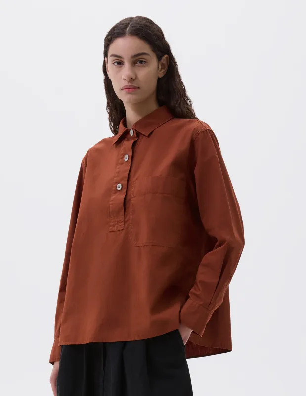 MHL. BIG POCKET SWING SHIRT | WASHED COTTON POPLIN | BRICK sold by Margaret Howell