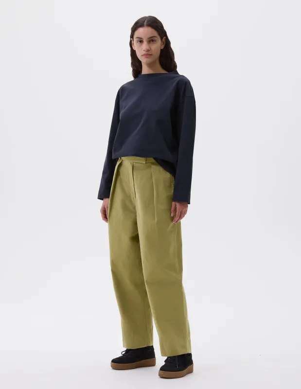 MHL. PLEATED CROP TROUSERS | SOFT DENSE COTTON | LEAF GREEN sold by Margaret Howell