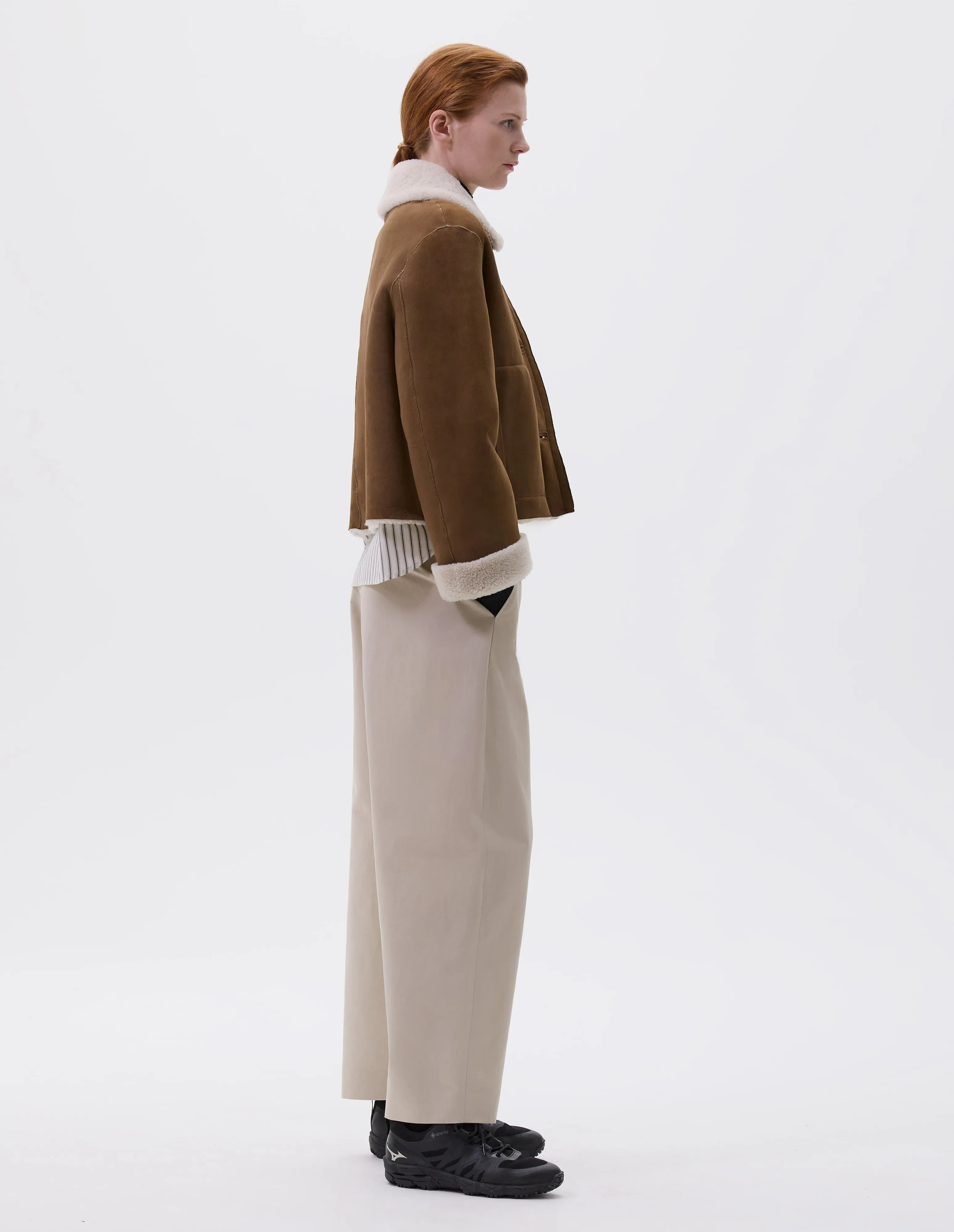 SHEARLING CROPPED JACKET | CURLY MERINO SHEARLING | TAN / ECRU sold by Margaret Howell product image thumbnail 3