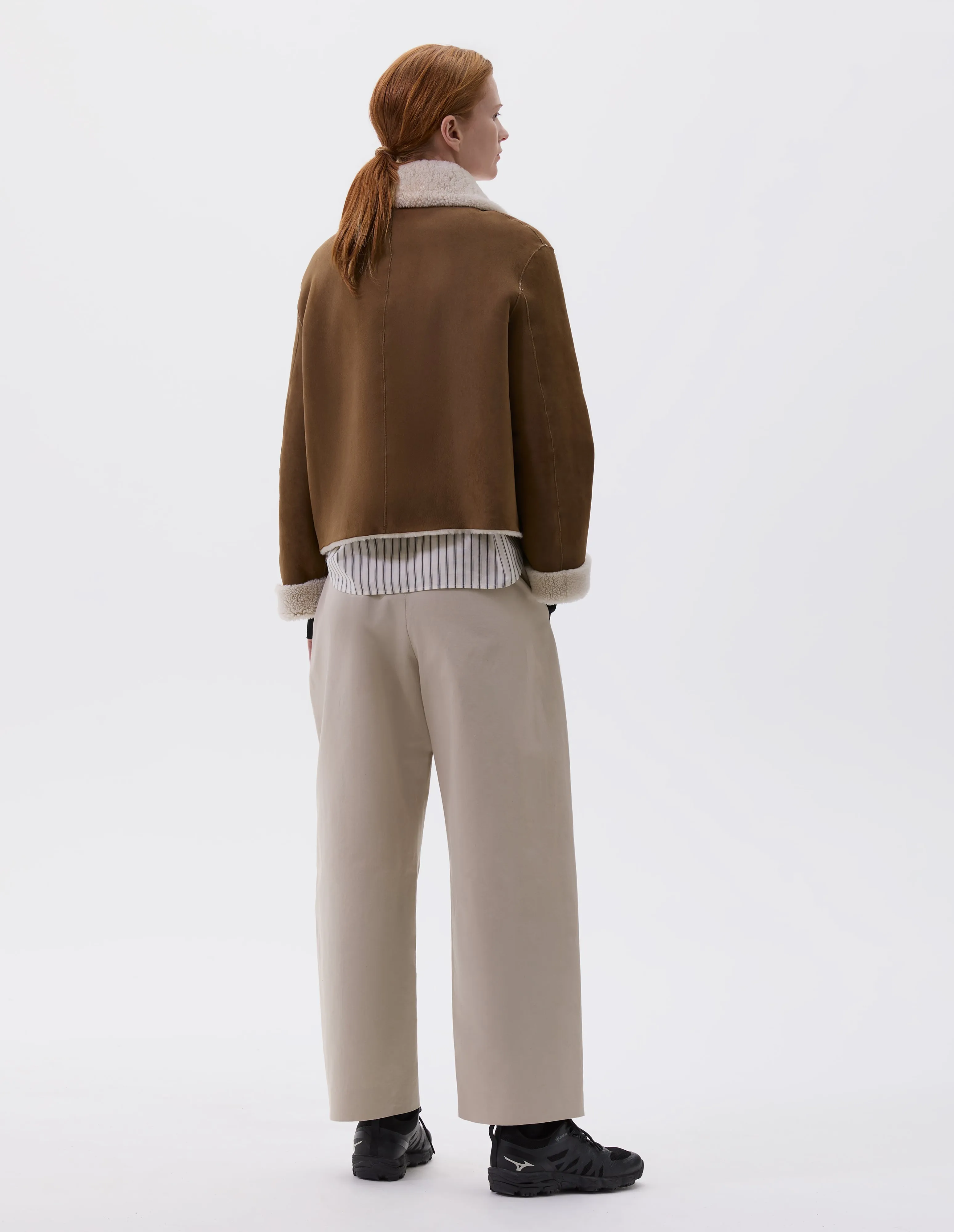 SHEARLING CROPPED JACKET | CURLY MERINO SHEARLING | TAN / ECRU sold by Margaret Howell product image thumbnail 4