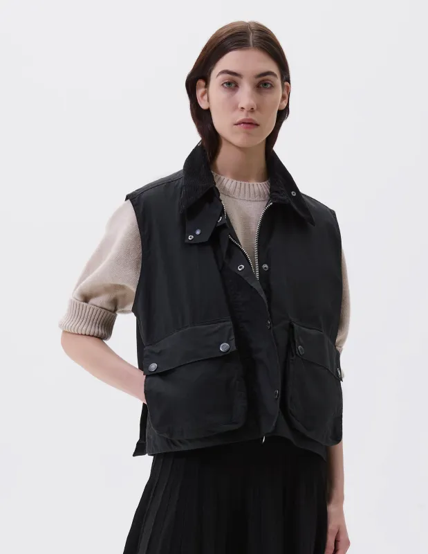 BEDALE GILET | DRY WAX COTTON | BLACK sold by Margaret Howell