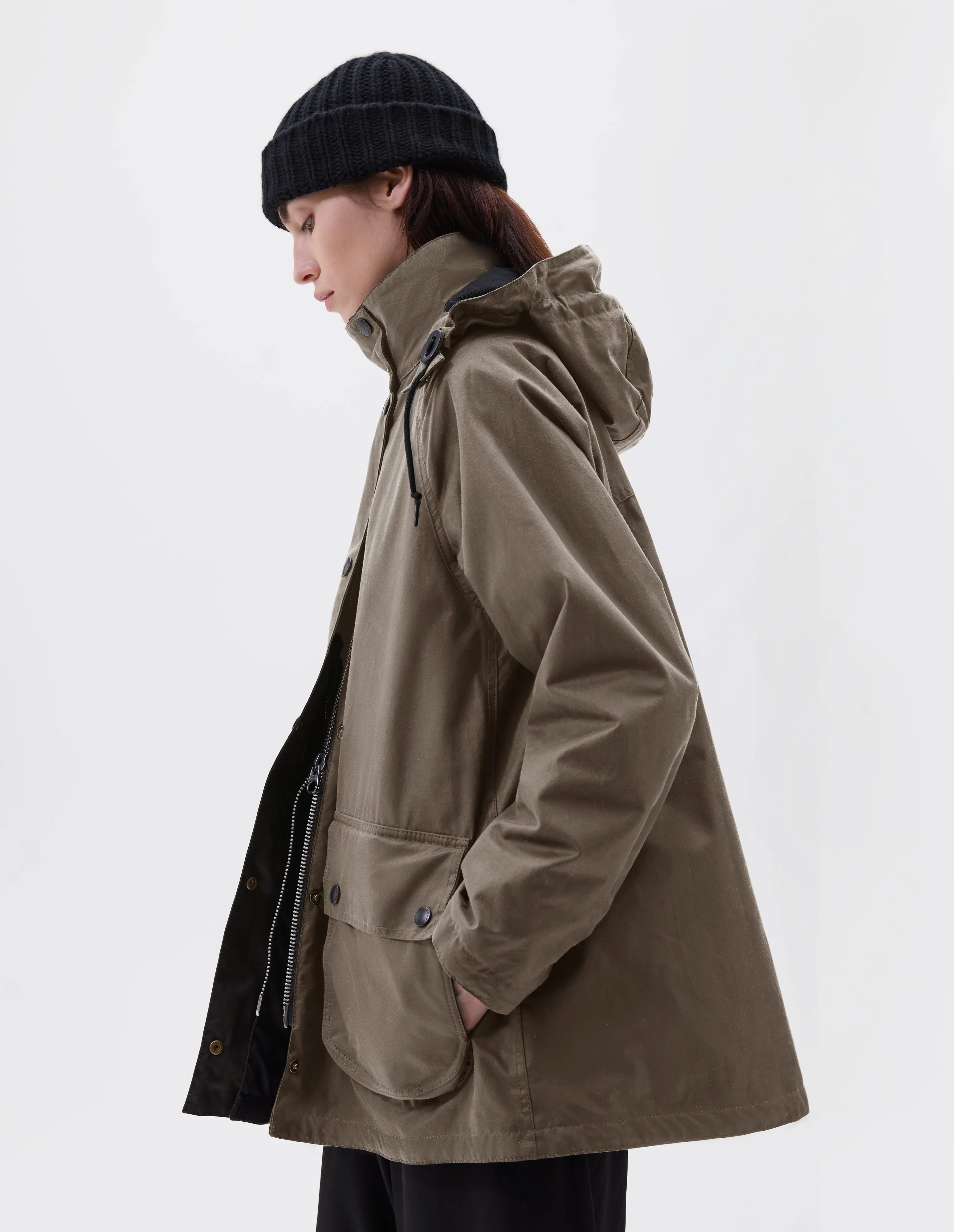 STAND COLLAR PARKA | WAXED COTTON | KELP sold by Margaret Howell product image thumbnail 2