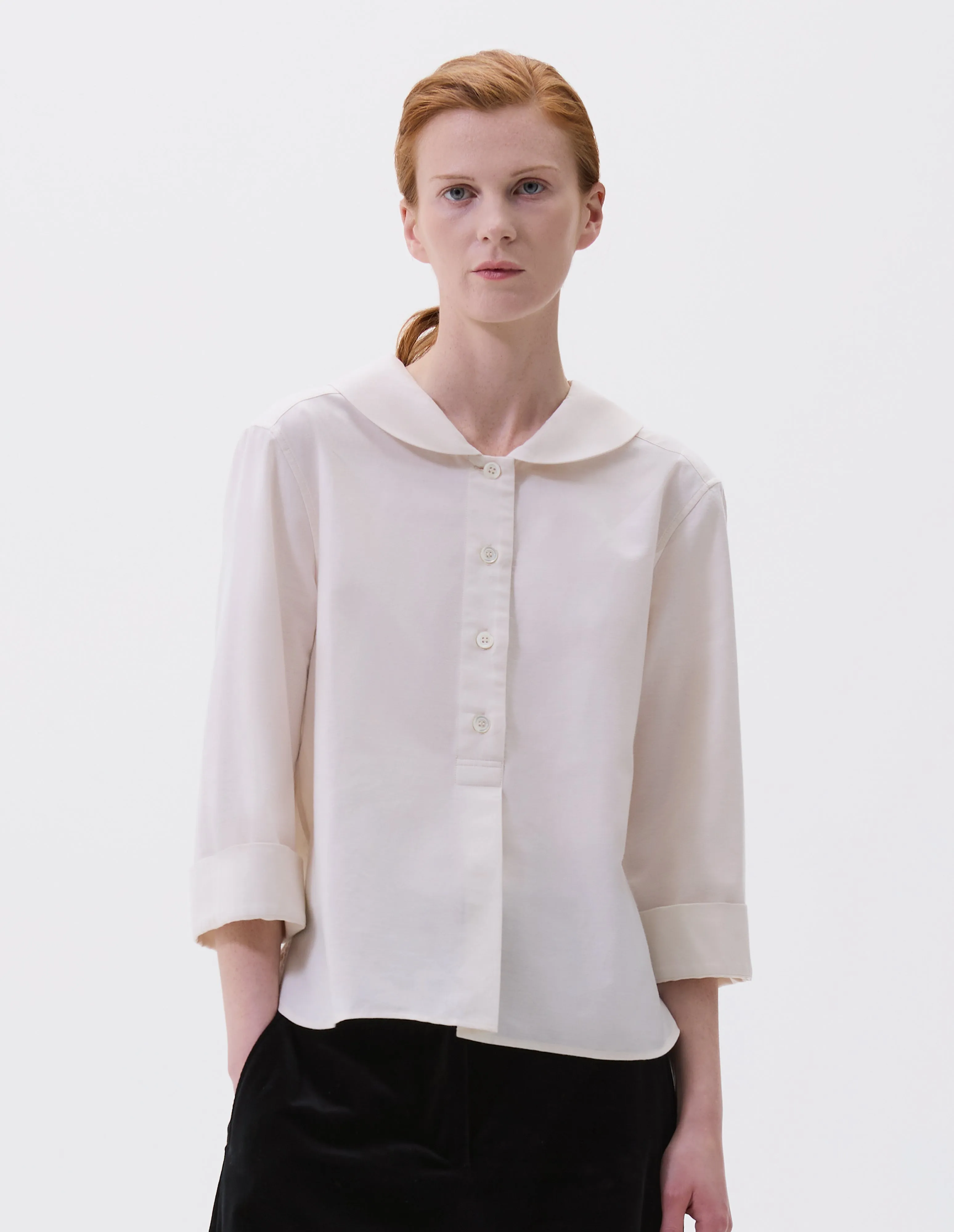 PETAL COLLAR SHIRT | BRUSHED COTTON CASHMERE | OFF WHITE sold by Margaret Howell