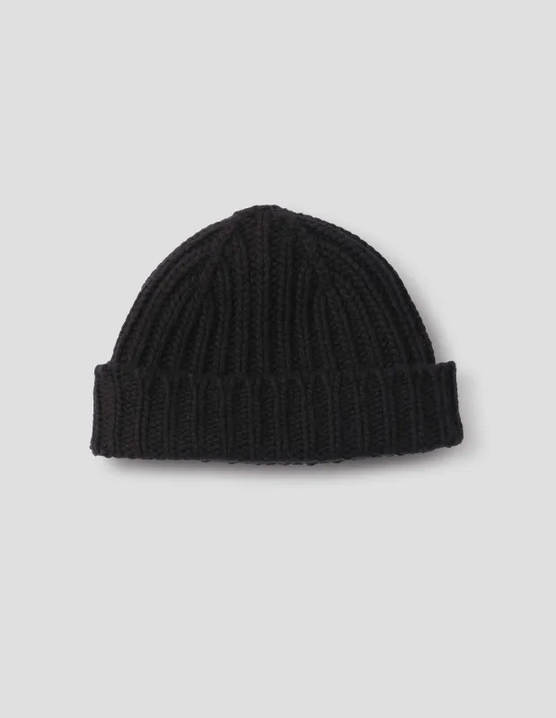 CHUNKY RIB BEANIE | CASHMERE | BLACK sold by Margaret Howell
