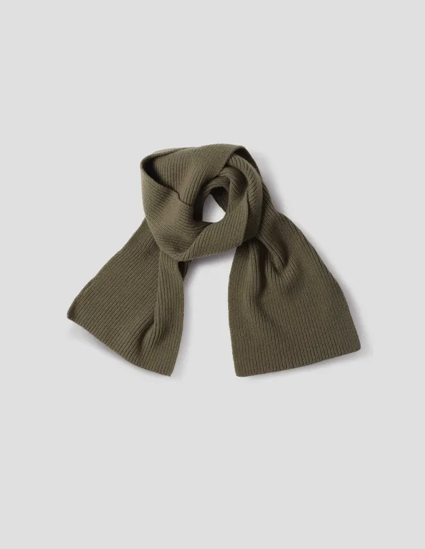 SIMPLE RIB SCARF | SOFT SPUN WOOL | OLIVE sold by Margaret Howell