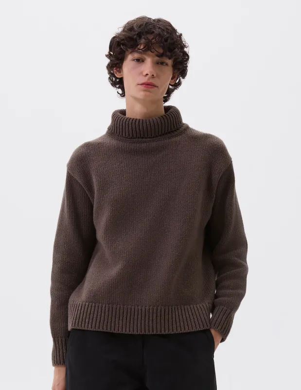MHL. CHUNKY HIGH NECK SWEATER | WOOL COTTON | CONKER sold by Margaret Howell