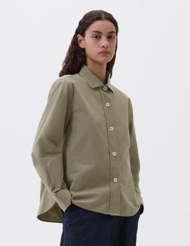 MHL. SIMPLE SHIRT | BRUSHED COTTON CHAMBRAY | KHAKI GREEN sold by Margaret Howell
