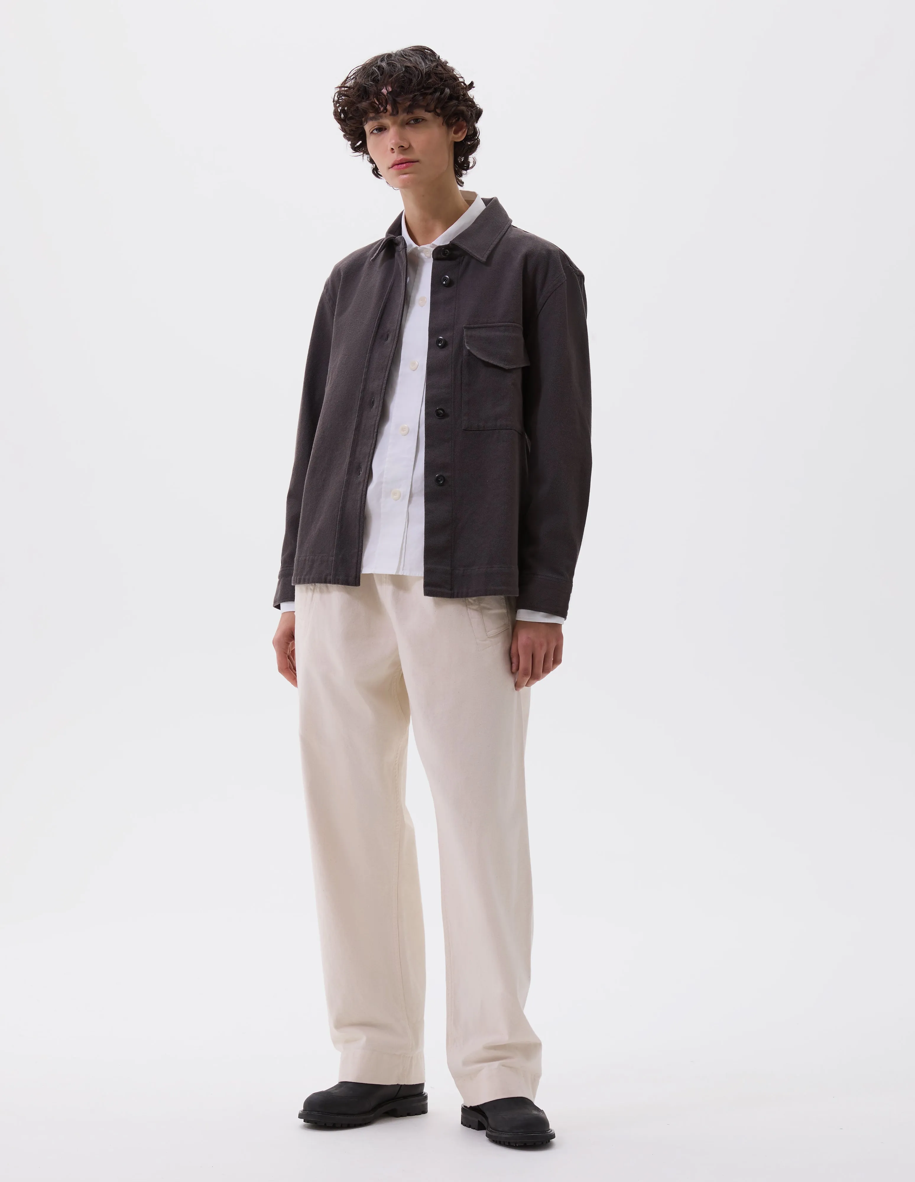 MHL. SINGLE POCKET OVERSHIRT | COTTON WOOL DRILL | GRAPHITE sold by Margaret Howell product image thumbnail 2
