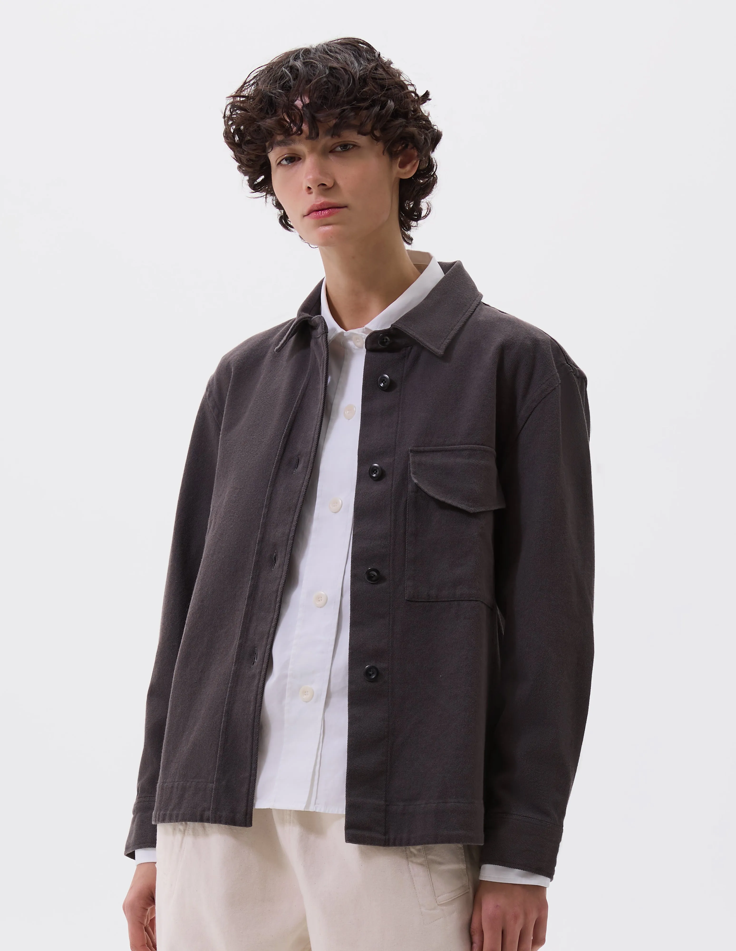 MHL. SINGLE POCKET OVERSHIRT | COTTON WOOL DRILL | GRAPHITE sold by Margaret Howell