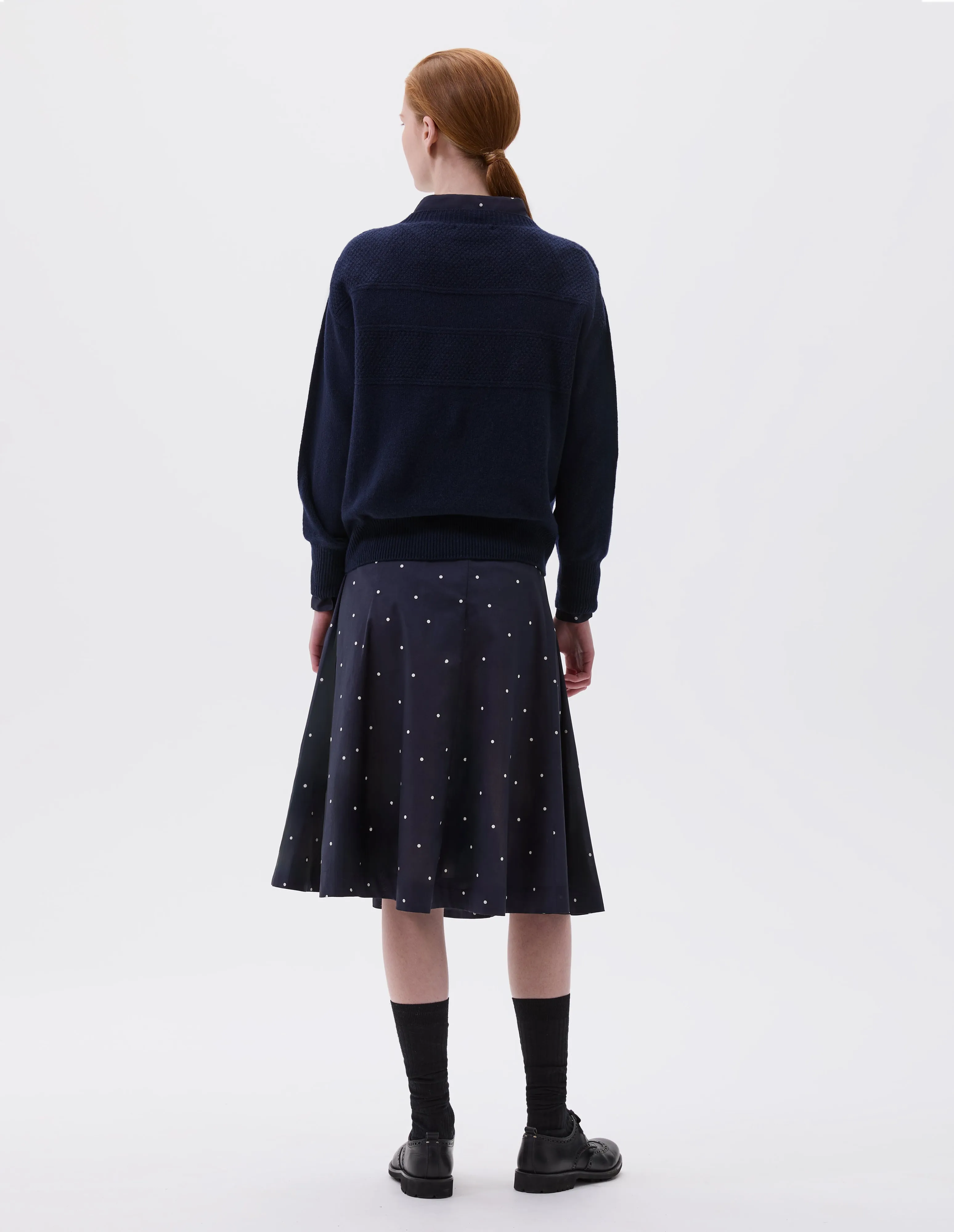 FLARED SKIRT | COTTON POLKA DOT | DARK NAVY / WHITE sold by Margaret Howell product image thumbnail 2
