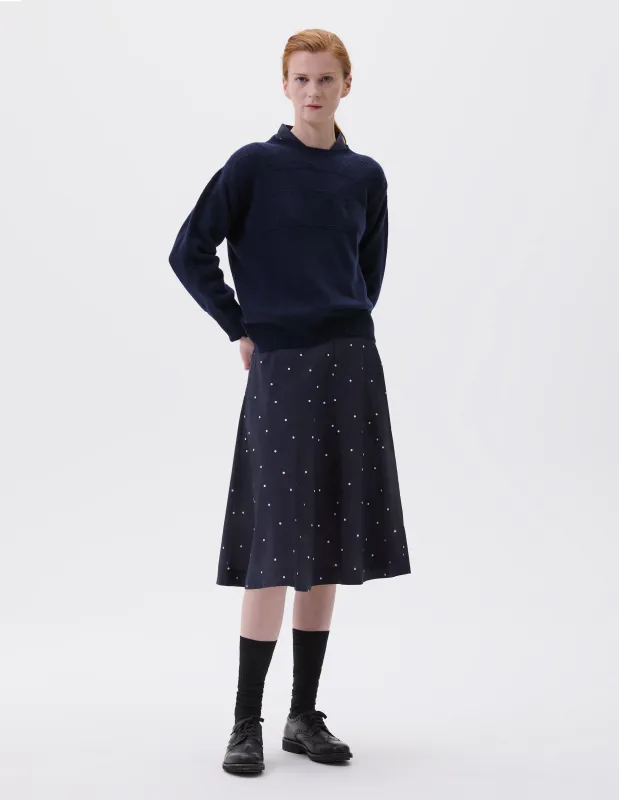 FLARED SKIRT | COTTON POLKA DOT | DARK NAVY / WHITE sold by Margaret Howell