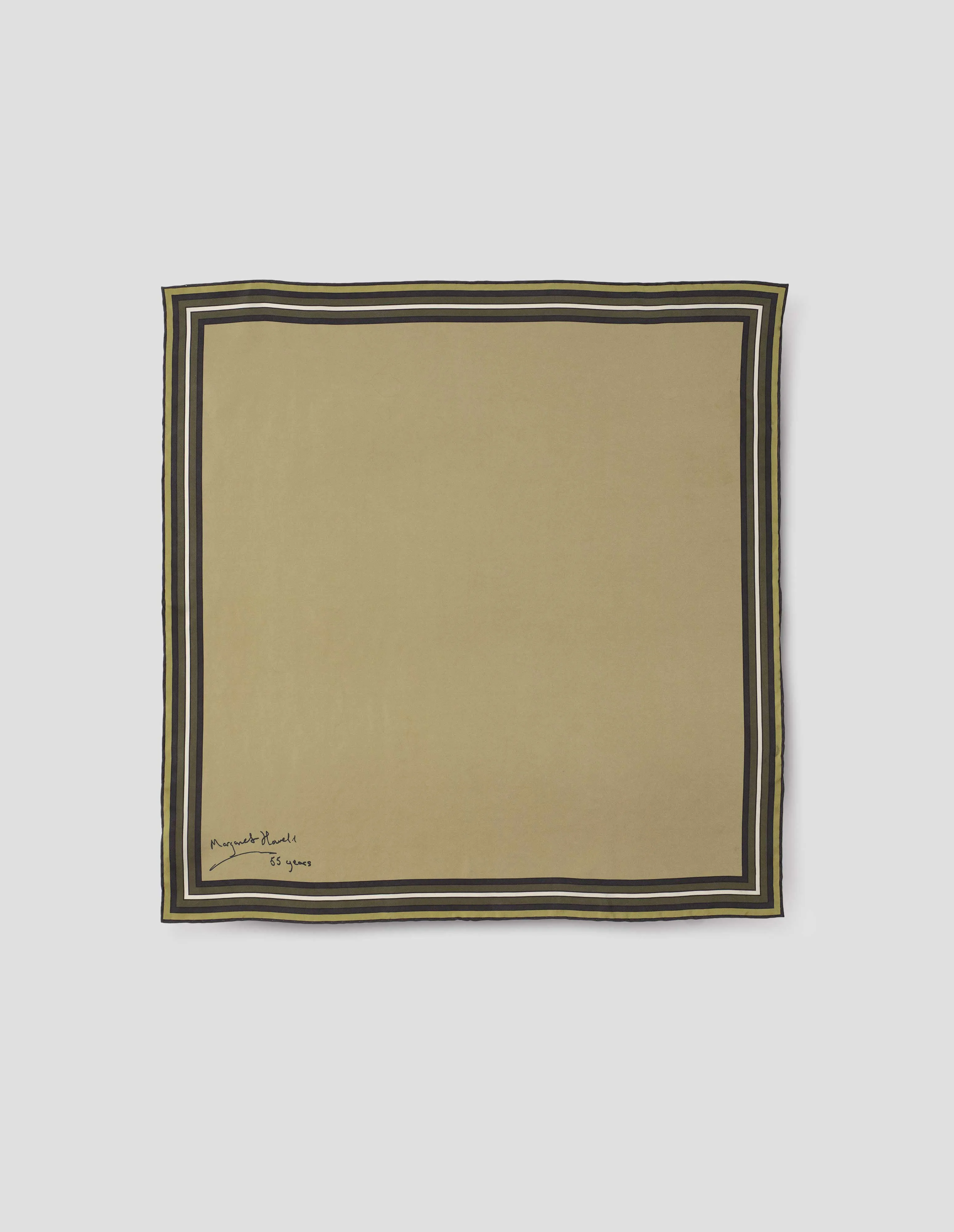 ANNIVERSARY BORDER SCARF | SILK | OLIVE / MULTI sold by Margaret Howell