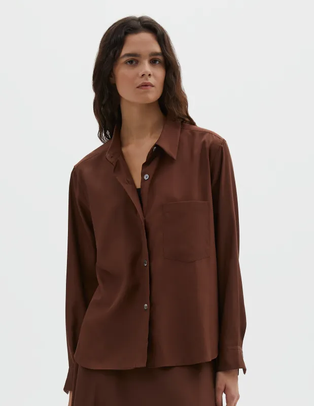 SIMPLE SHIRT | MATT SILK | RICH BROWN sold by Margaret Howell