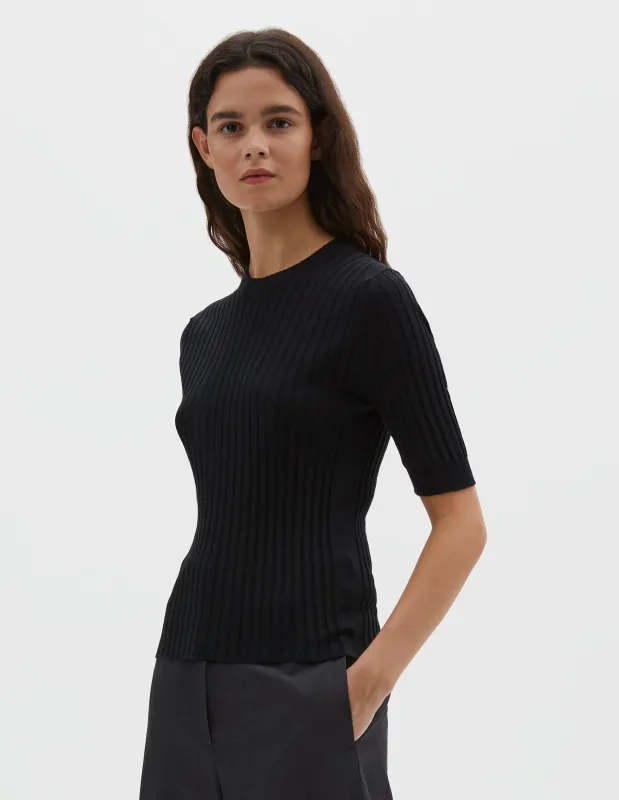 RIBBED T SHIRT | FINE WOOL COTTON | BLACK sold by Margaret Howell