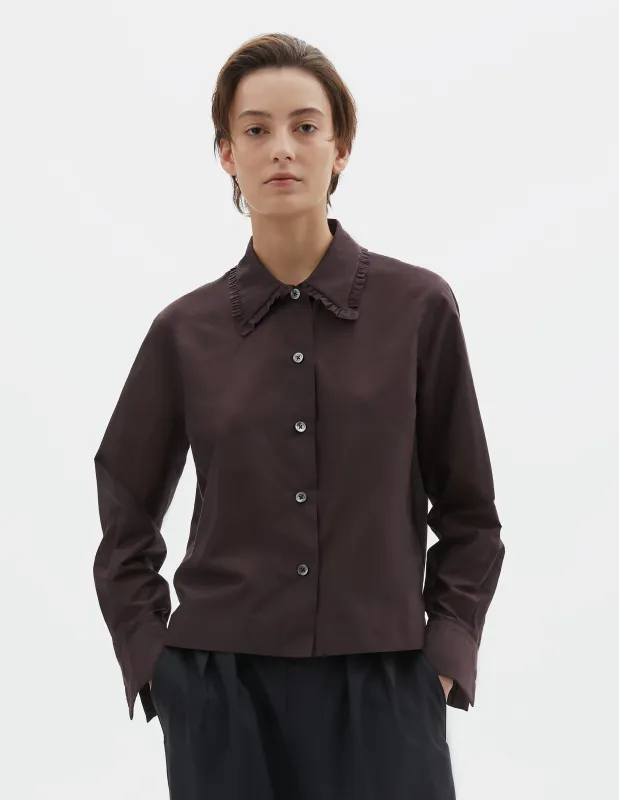 FRILLED COLLAR SHIRT | LIGHT WEIGHT COTTON SILK | RAISIN sold by Margaret Howell