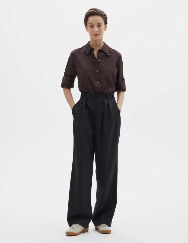 SIDE CLOSURE TWIN PLEAT TROUSERS | SUMMER WOOL | DARK NAVY sold by Margaret Howell