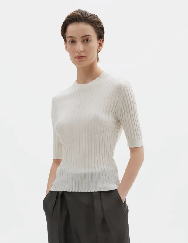 RIBBED T SHIRT | FINE WOOL COTTON | ECRU sold by Margaret Howell