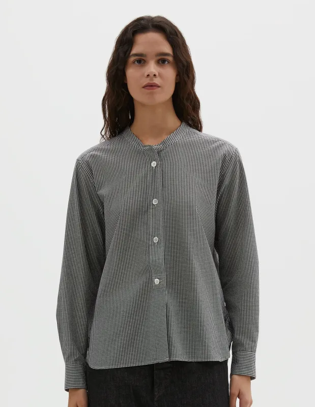 BUTTON THROUGH COLLARLESS SHIRT | GINGHAM COTTON CASHMERE | BLACK / WHITE sold by Margaret Howell