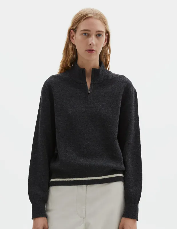 MHL. HALF ZIP SWEATER | WOOL COTTON TWIST | CHARCOAL sold by Margaret Howell