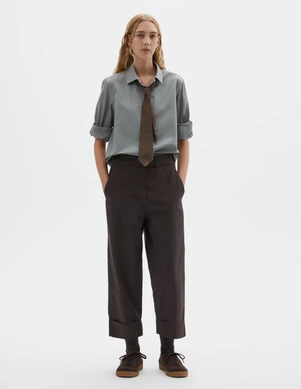 MHL. BUTTON BELT TROUSERS | IRREGULAR COTTON DRILL | MAHOGANY sold by Margaret Howell