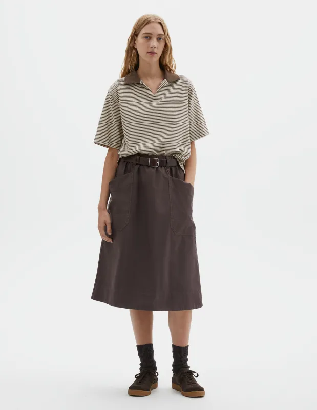 MHL. PATCH POCKET SKIRT | COTTON CANVAS SHIRTING | EARTH made by Margaret Howell