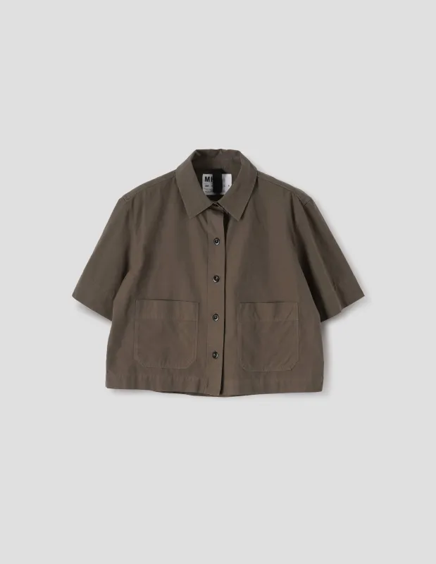 MHL. CROPPED UNIFORM SHIRT | SANDED COTTON POPLIN | UMBER sold by Margaret Howell