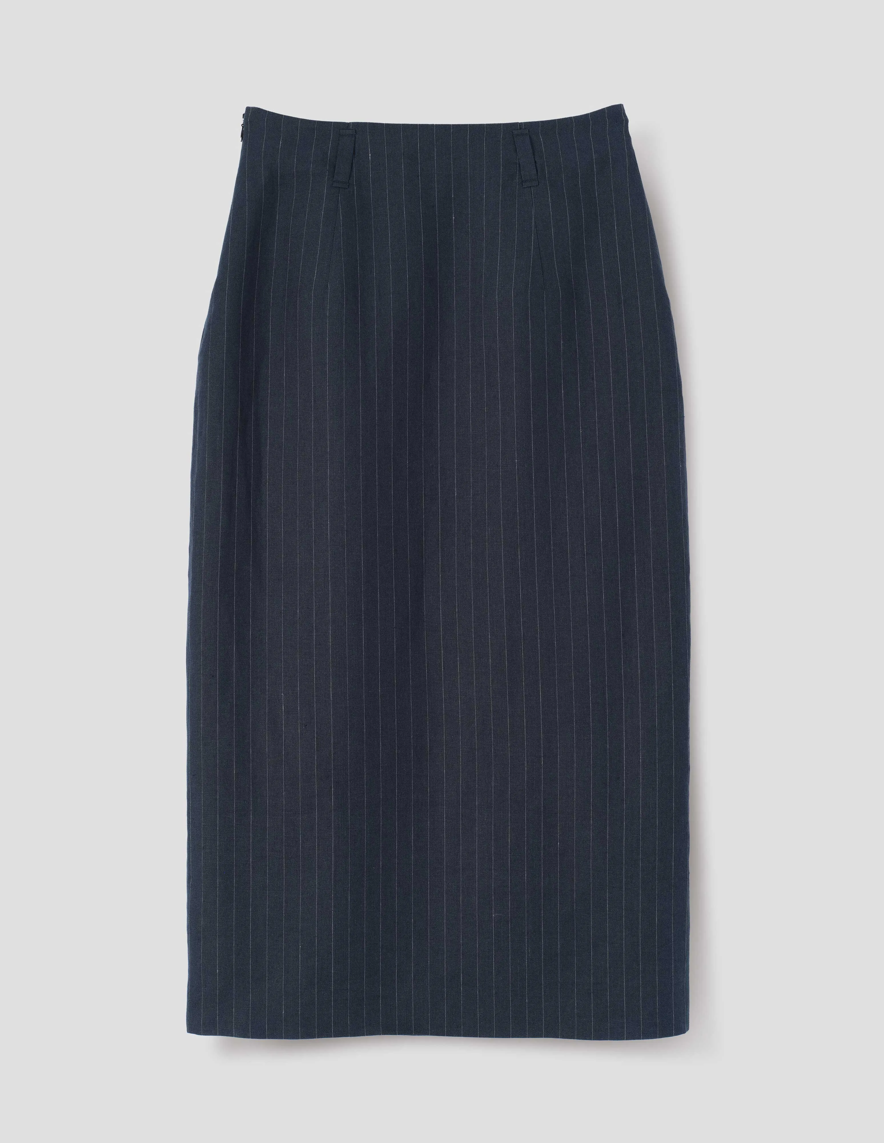 MIDI VENT SKIRT | PINSTRIPE LINEN | NAVY / GREY sold by Margaret Howell product image thumbnail 4