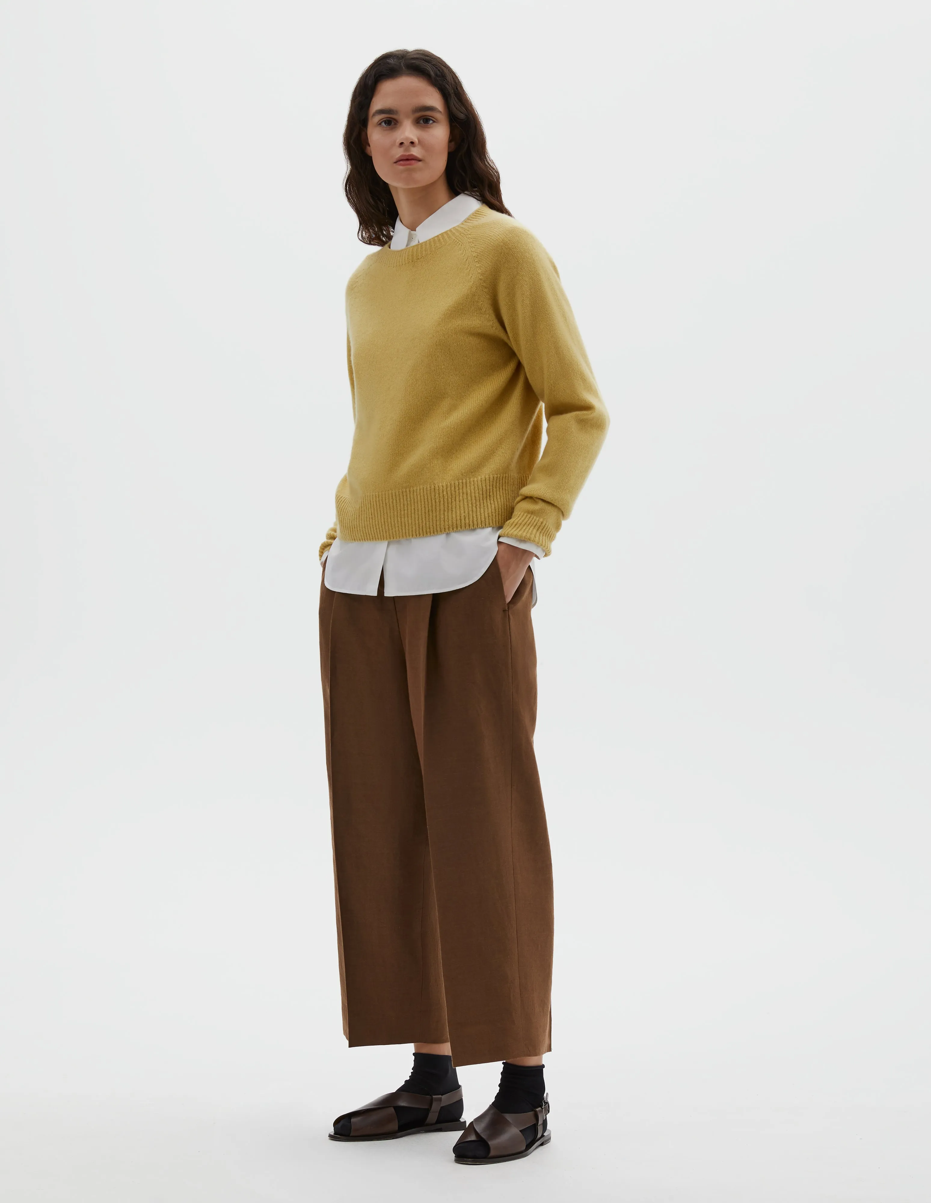 SHORT CLASSIC CREW NECK | MERINO CASHMERE | CHAMOMILE sold by Margaret Howell product image thumbnail 2
